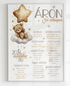 Szülinapi plakát - csillagos - maci