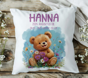 Díszpárna "babaköszöntő - macis"