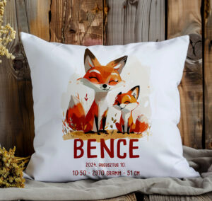 Díszpárna "babaköszöntő - rókák"