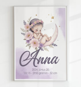 Babaköszöntő plakát - lila - hold grafikával