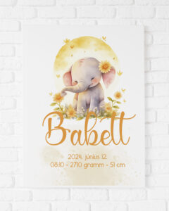 Babaköszöntő plakát - kis elefánt sárga grafikával