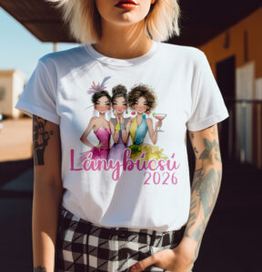 lánybúcsú party póló - egyedi grafikával