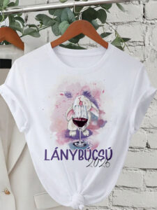 Lánybúcsú egyedi póló - nyuszis grafikával