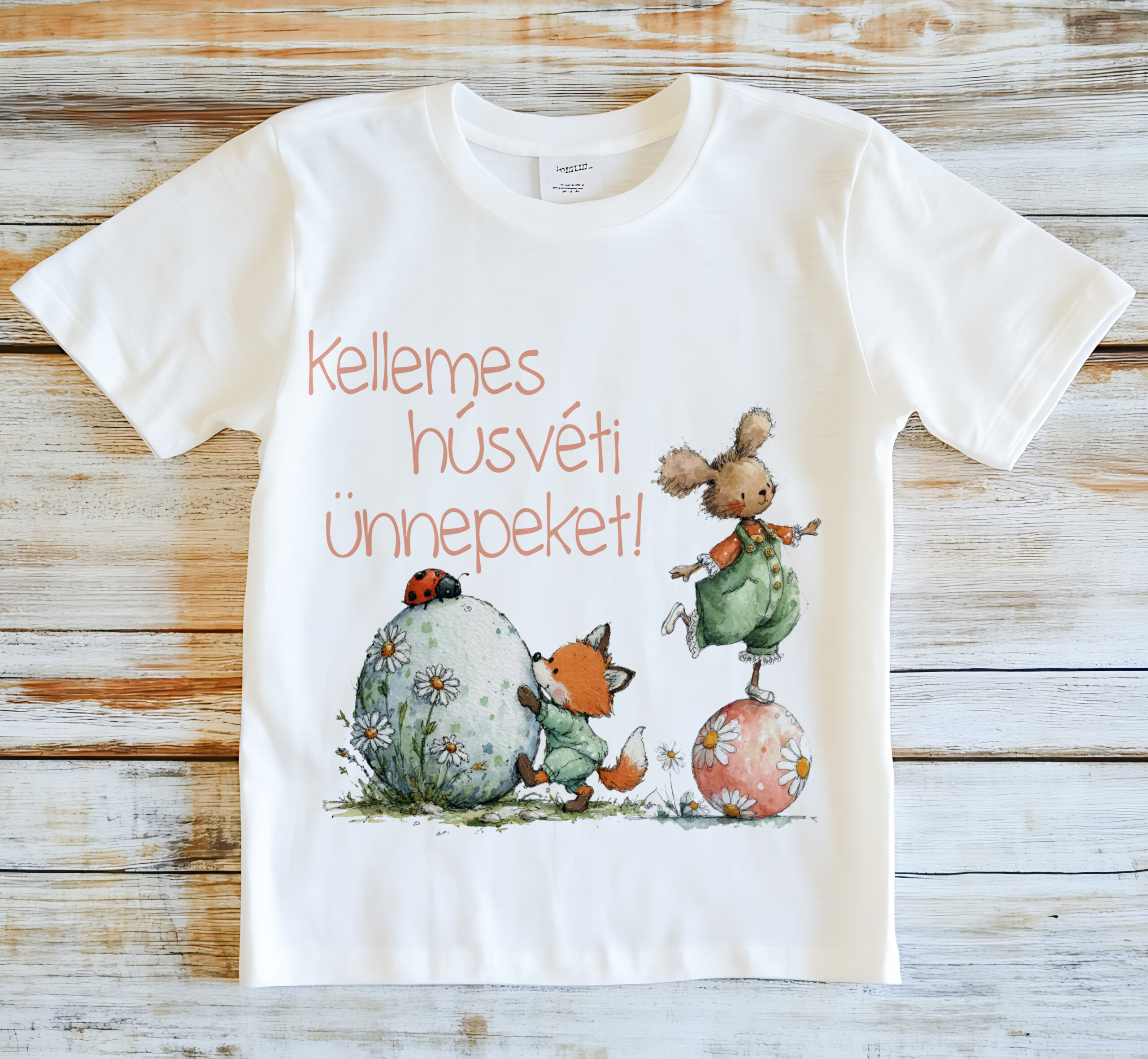 Húsvéti póló - rókás- nyuszis grafikával